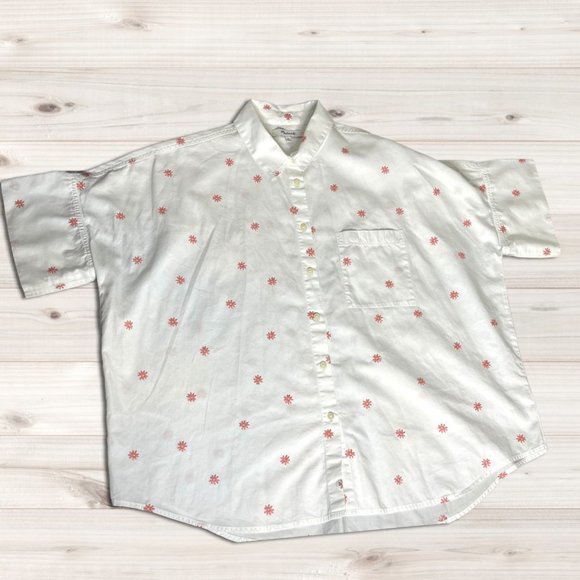 Madewell Tops - Madewell Button Down T-Shirt with Pink Daisy Pattern Embroidery | Size L